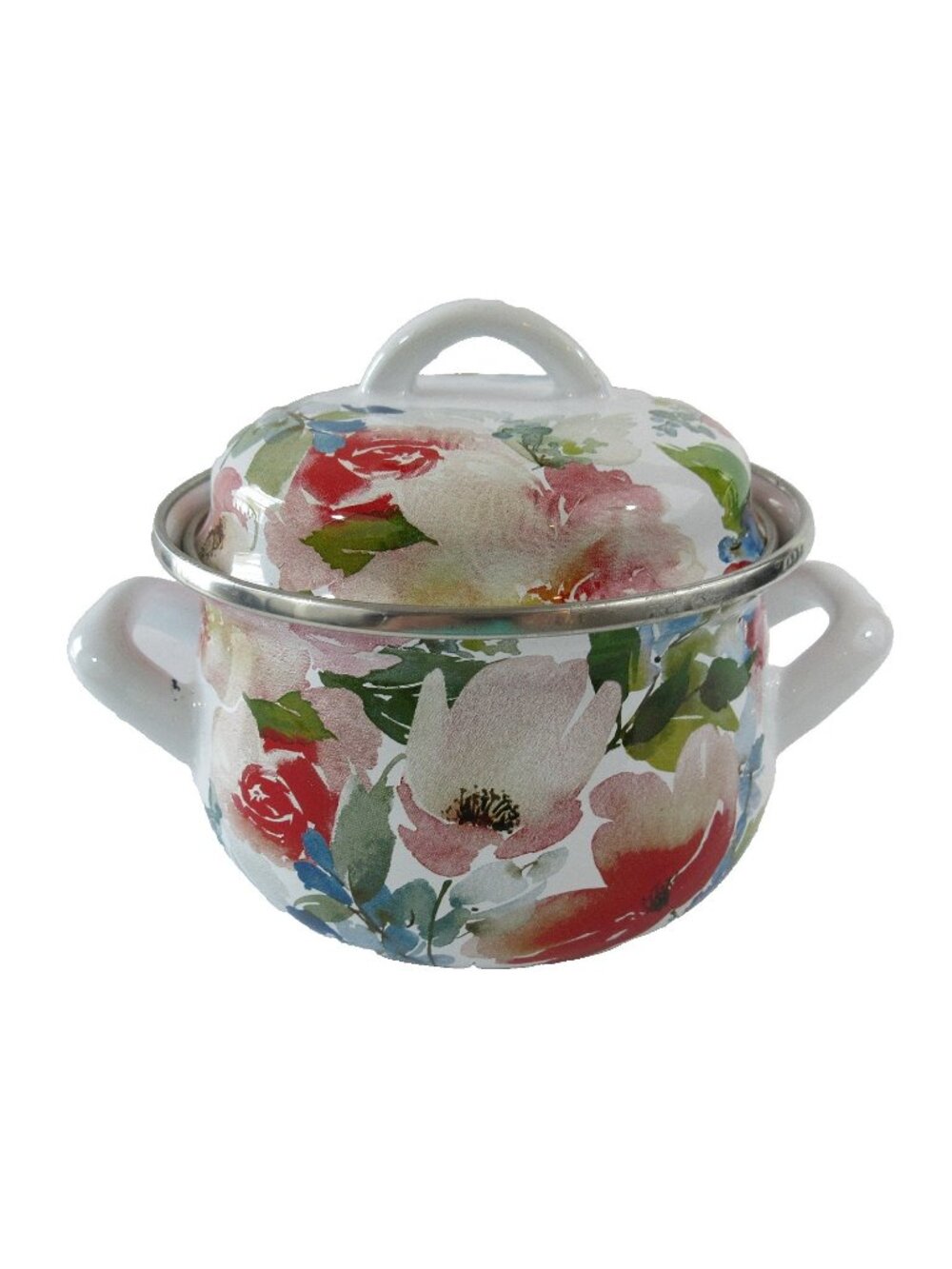 Crofton Casserole Pot Dutch Oven 1 Qt. Floral Enamelware Double Handle With Lid